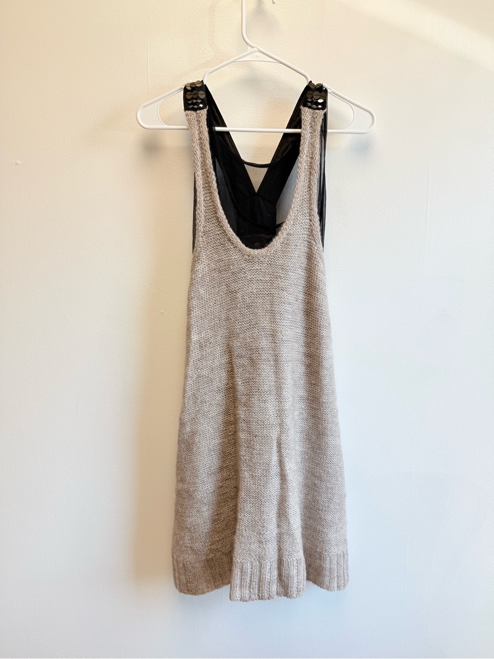 Free People Y2K Wool Silk Layered Racerback Knit Mini Dress Bronze Coins XS